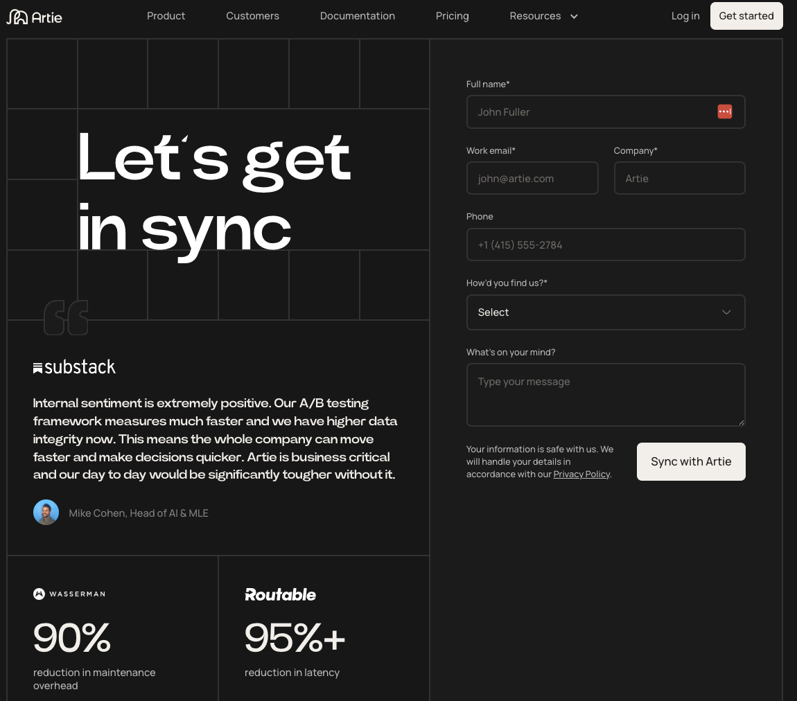 Artie 가입 페이지