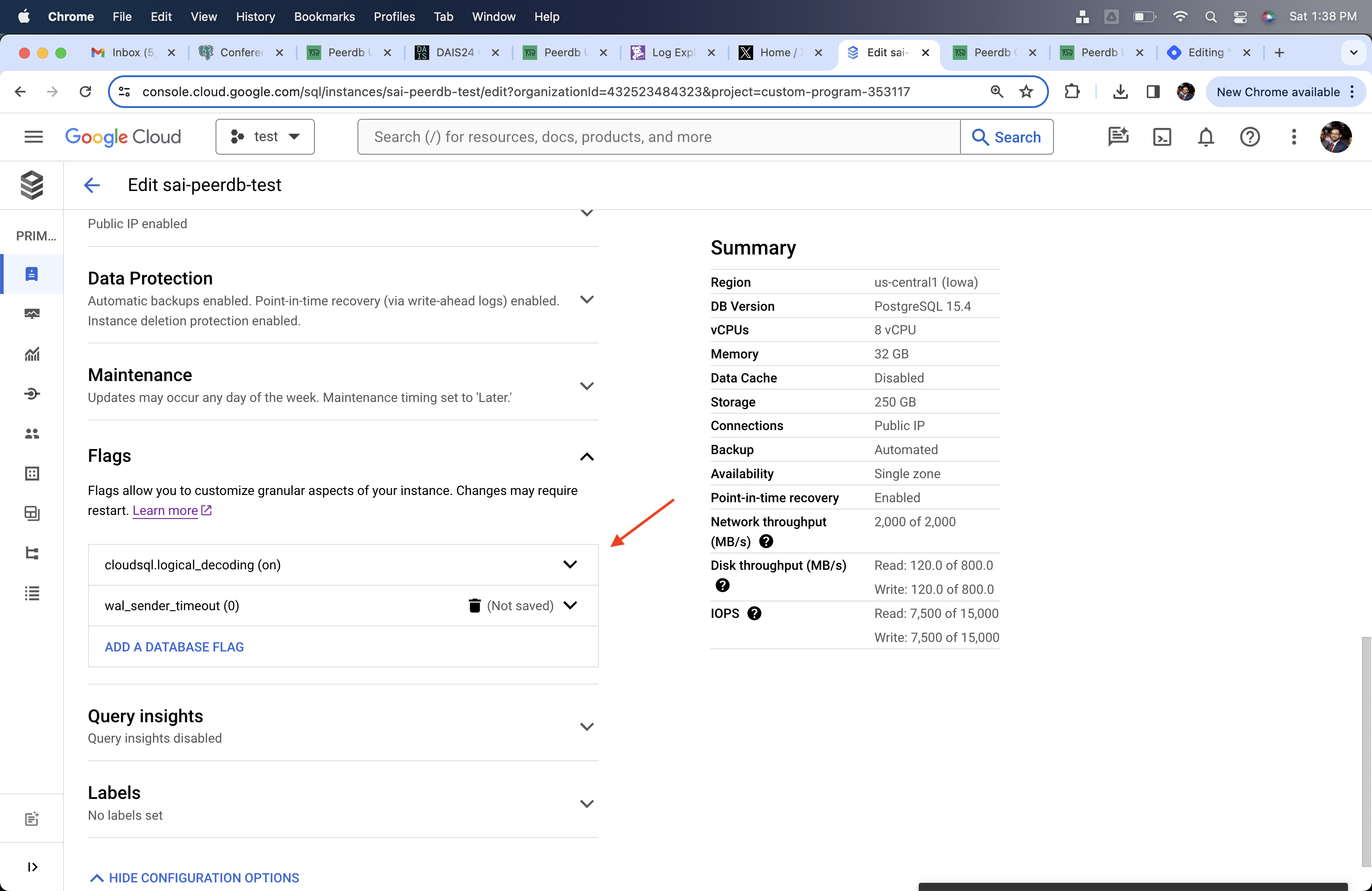cloudsql.logical_decoding과 wal_sender_timeout 변경 완료