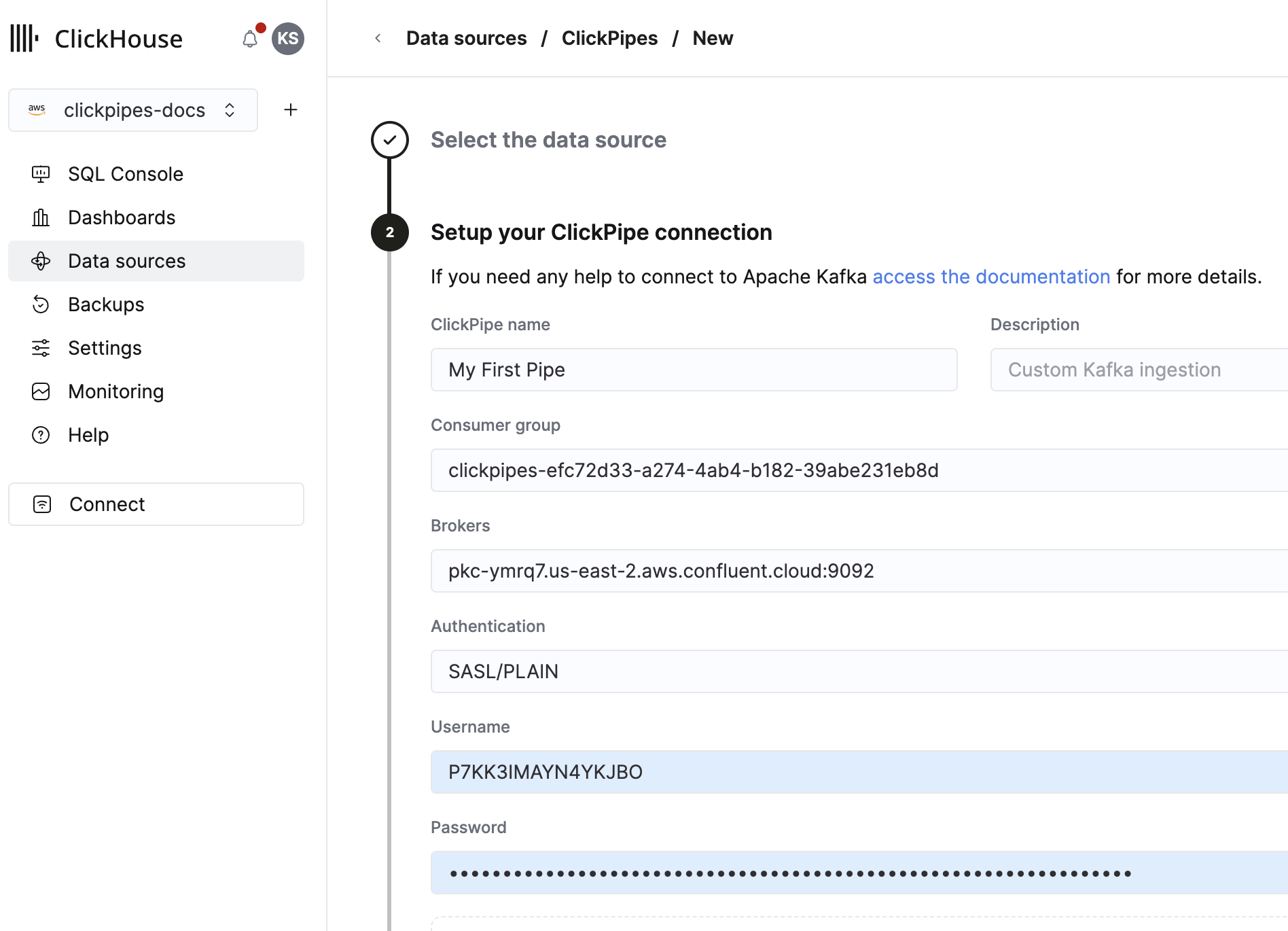 연결 정보 입력
