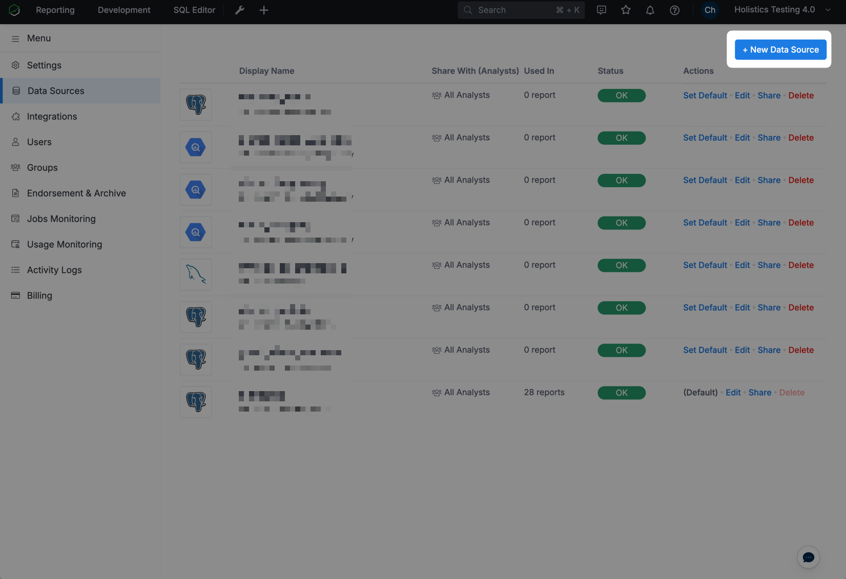 새 데이터 소스 목록에서 ClickHouse를 선택하는 화면